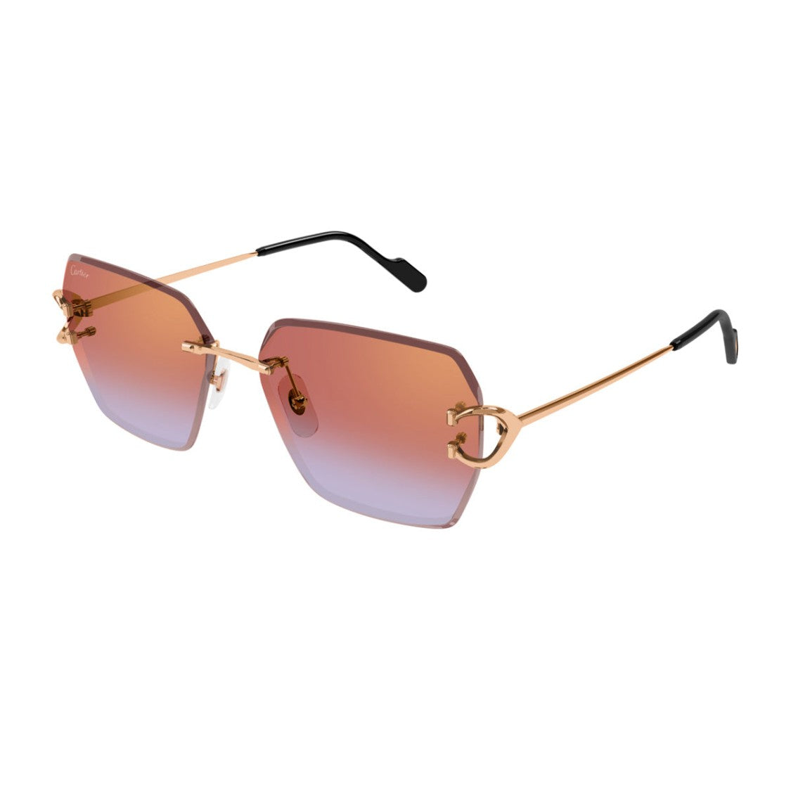 Cartier Geometric Gold And Red Metal Sunglasses By Cartier