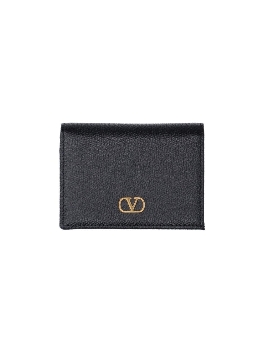 Valentino Garavani Black Vlogo Signature Grainy Calfskin Wallet