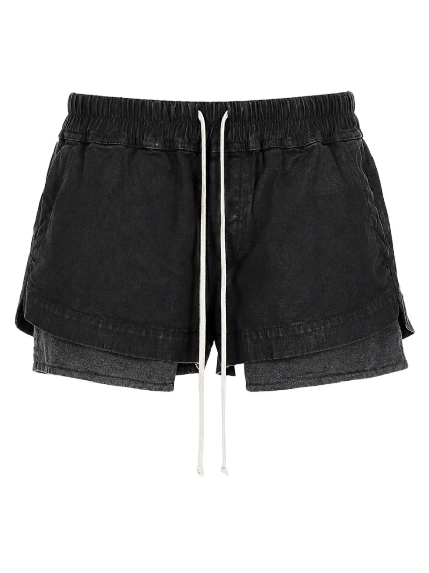 Drkshdw By Rick Owens Black Layered Drawstring Elastic Waistband Cotton Shorts