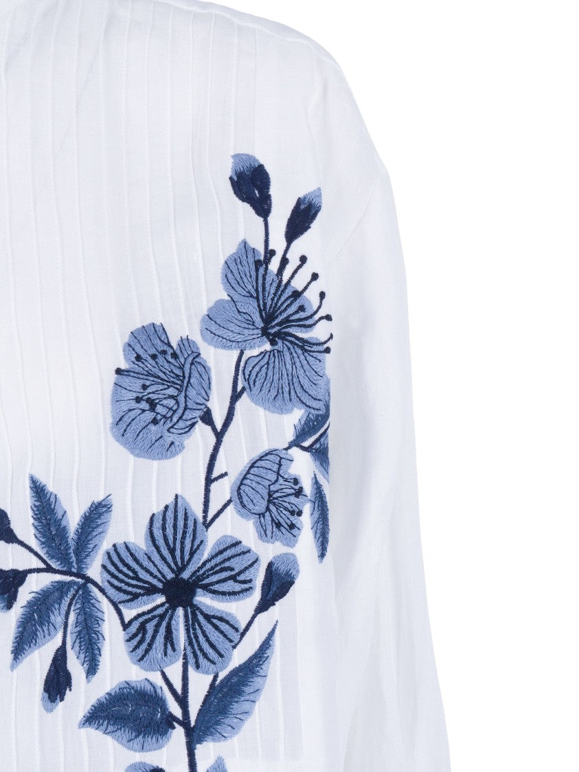 Ermanno Scervino Pintuck Floral Mandarin Blouse