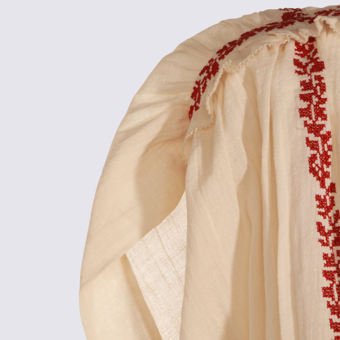Isabel Marant Étoile Maxi Dress With Vertical Red Embroidery And Puffed Sleeves