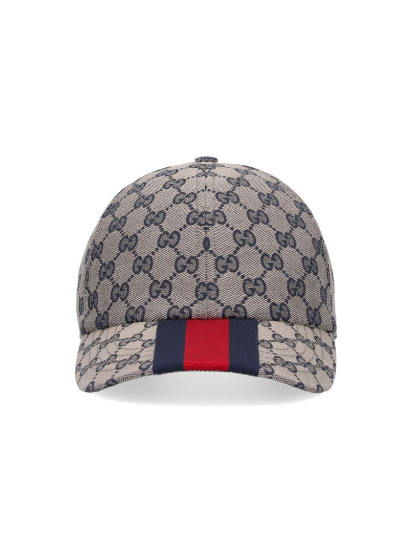Gucci Beige Gg Logo Baseball Cap With Web Stripe Detail