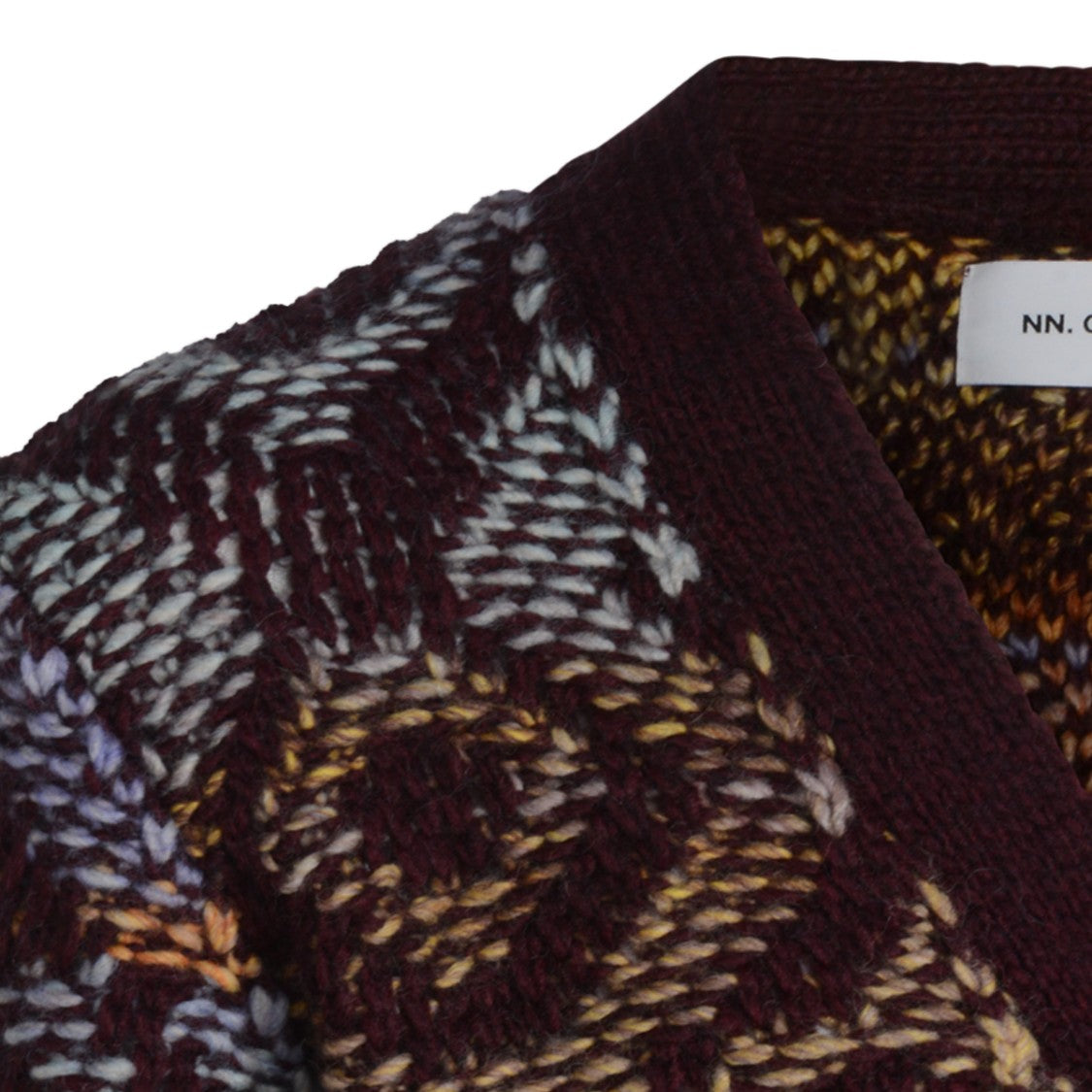 Nn.07 Geometric Patterned Burgundy Cardigan With Button-Up Front