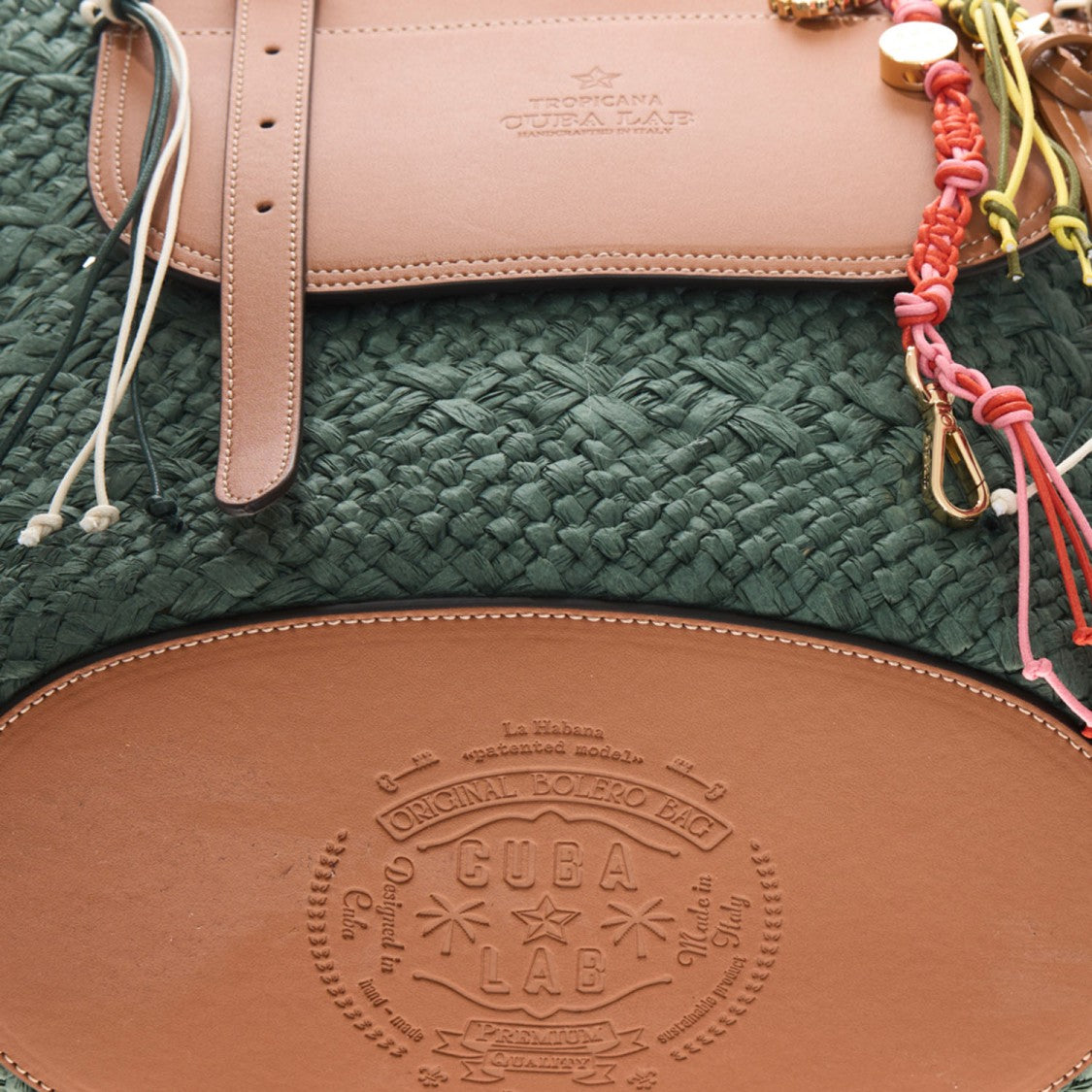 Cuba Lab Tropicana Leather And Rafia Bag