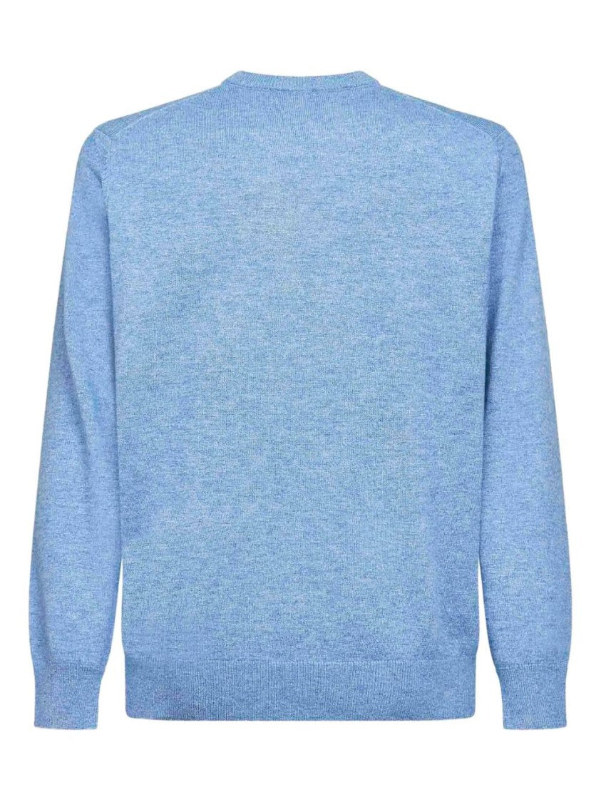 Mc2 Saint Barth Light Blue Ribbed Crewneck Sweater With Embroidered Design