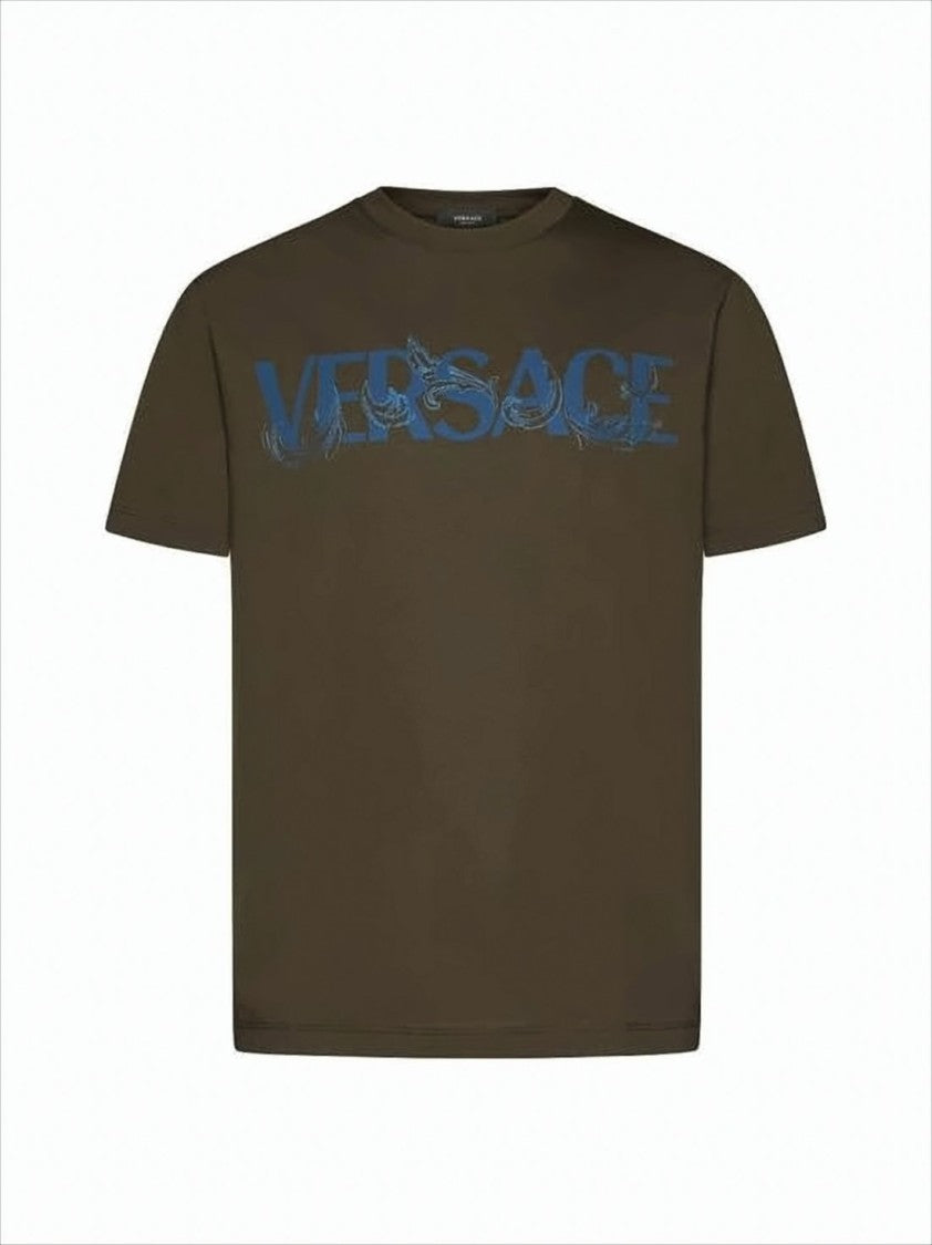 Versace Olive-Brown Graphic Logo Short-Sleeve T-Shirt