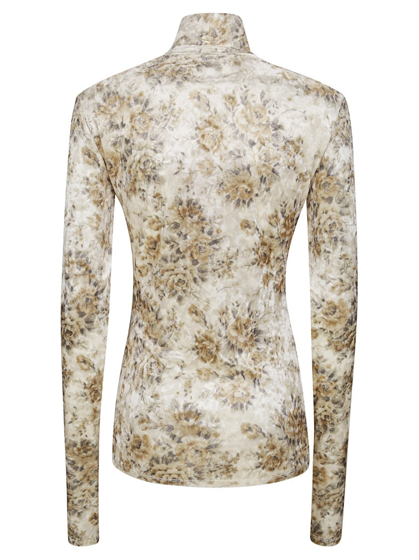 Ganni Slim Fit Floral Print Turtleneck Top