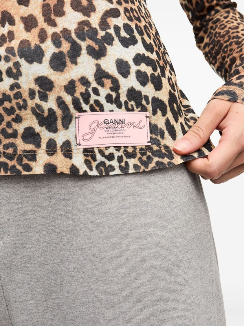 Ganni Leopard Print Long-Sleeve T-Shirt