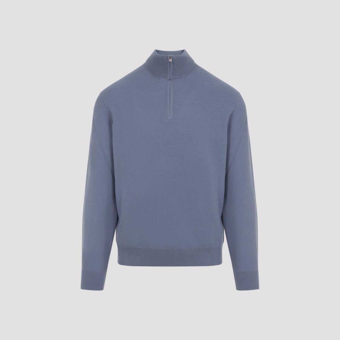 Ralph Lauren X Purple Label Soft Blue Wool Pullover With Ribbed Collar