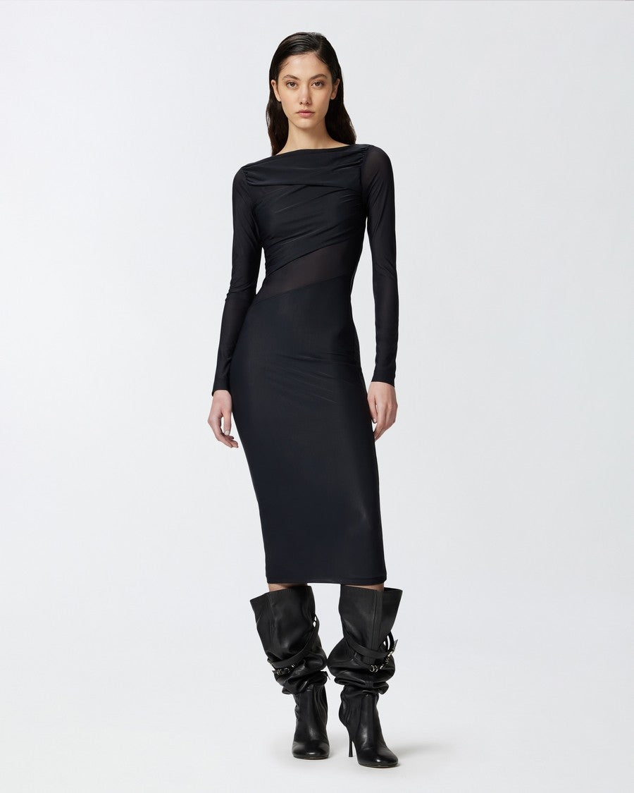 Pinko Off-The-Shoulder Black Midi Dress