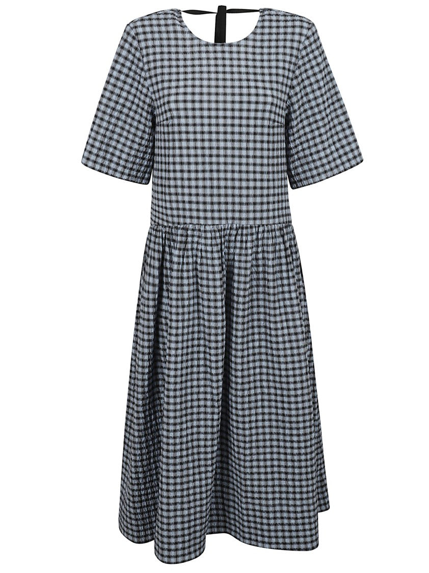 Ganni Checkered Fitted Dress With Flared Skirt