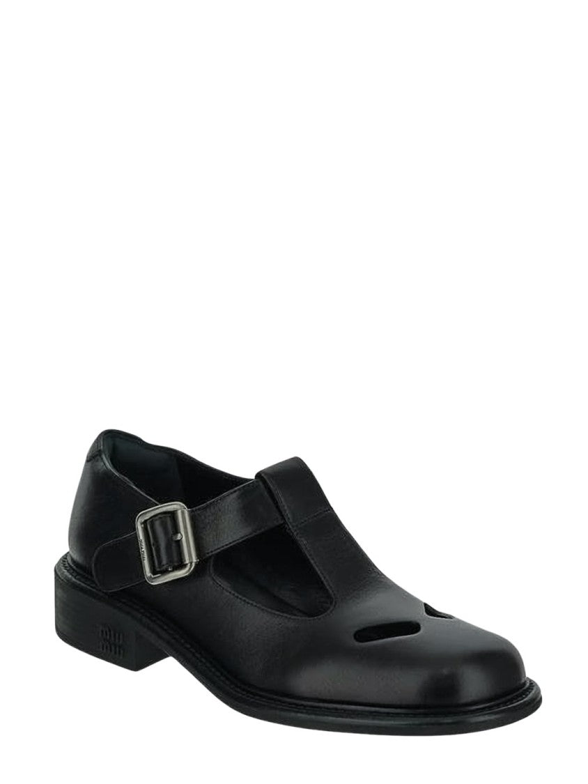 Miu Miu Buffalo Leather T-Strap Loafers