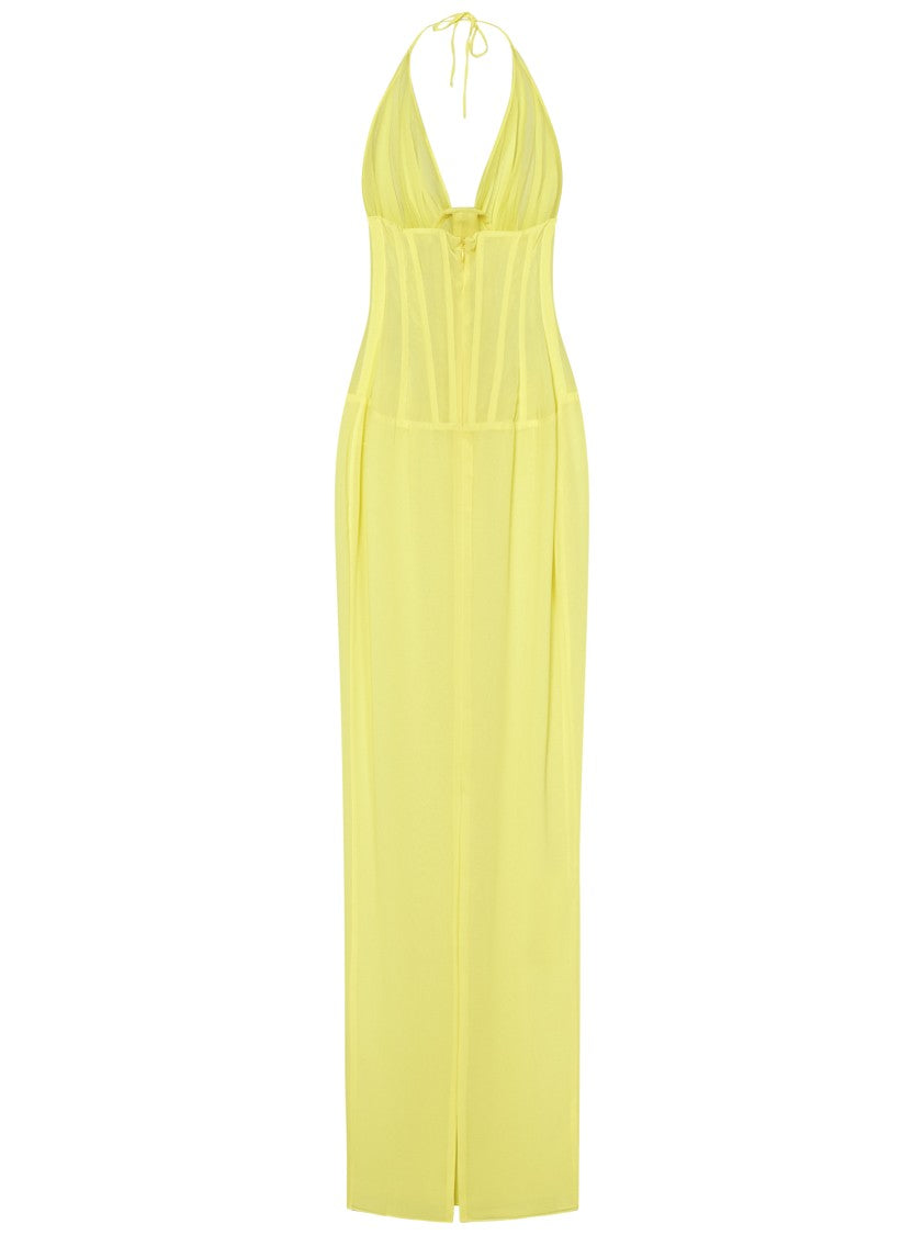 Mônot Bustier-Style Long Chiffon Dress With Halter Neckline