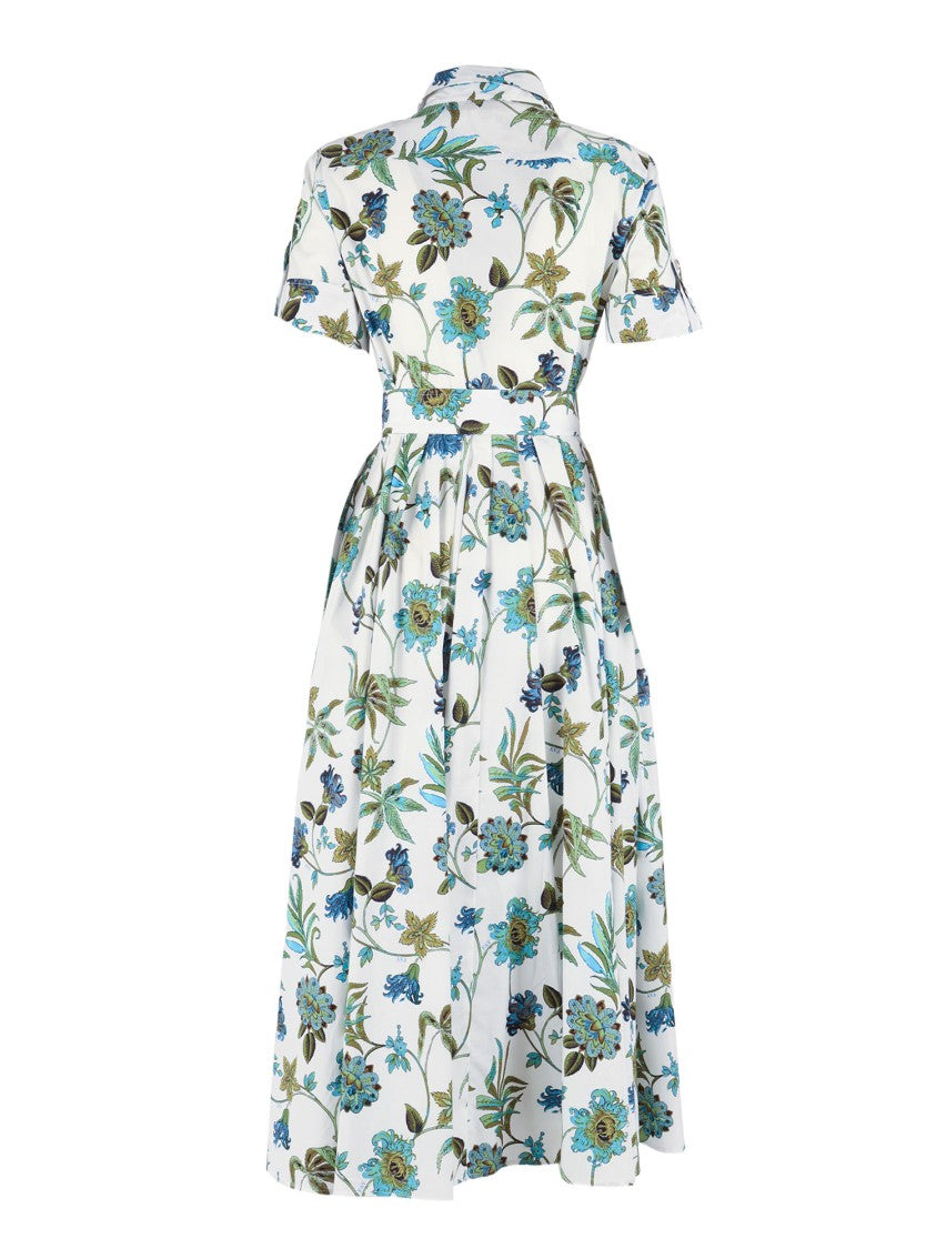 Fay Floral Print Pleated Midi Shirt Dress