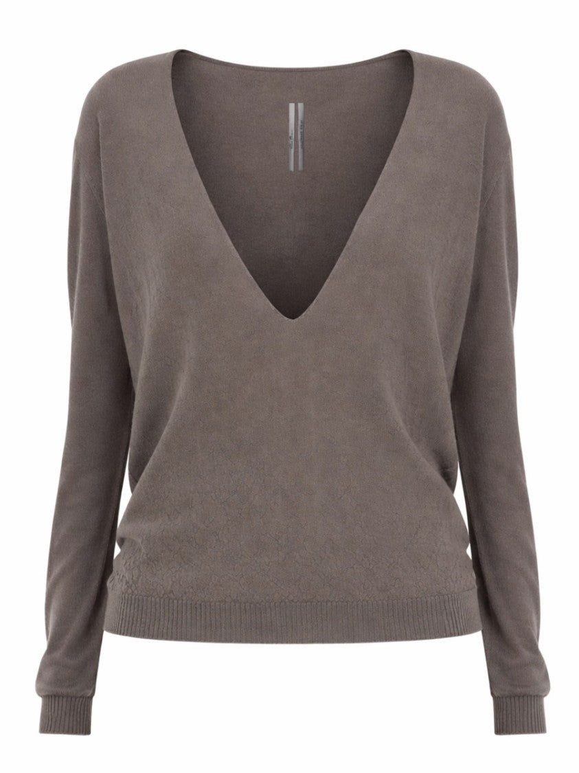 Rick Owens Muted Taupe Newwool Deep V-Neck Sweater