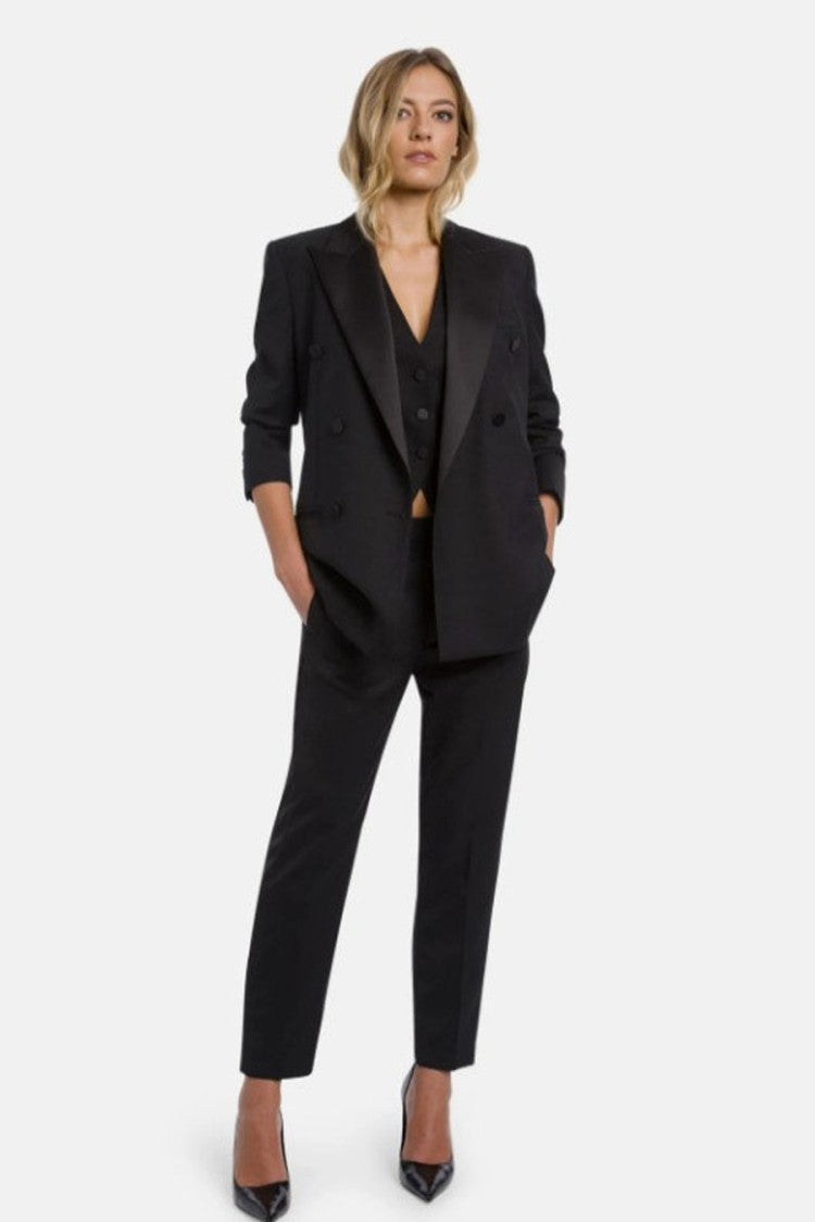 Dondup Black Polyester-Wool Satin-Back Waistcoat