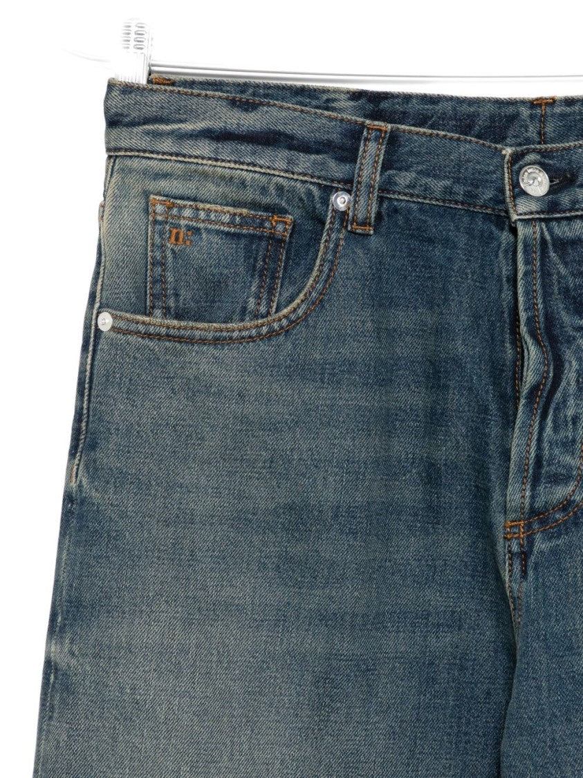 Nine In The Morning Relaxed Wide-Leg Mid-Blue Denim Trousers