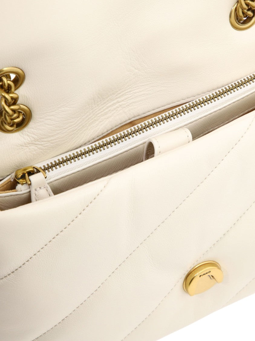 Pinko Quilted White Leather Crossbody Bag