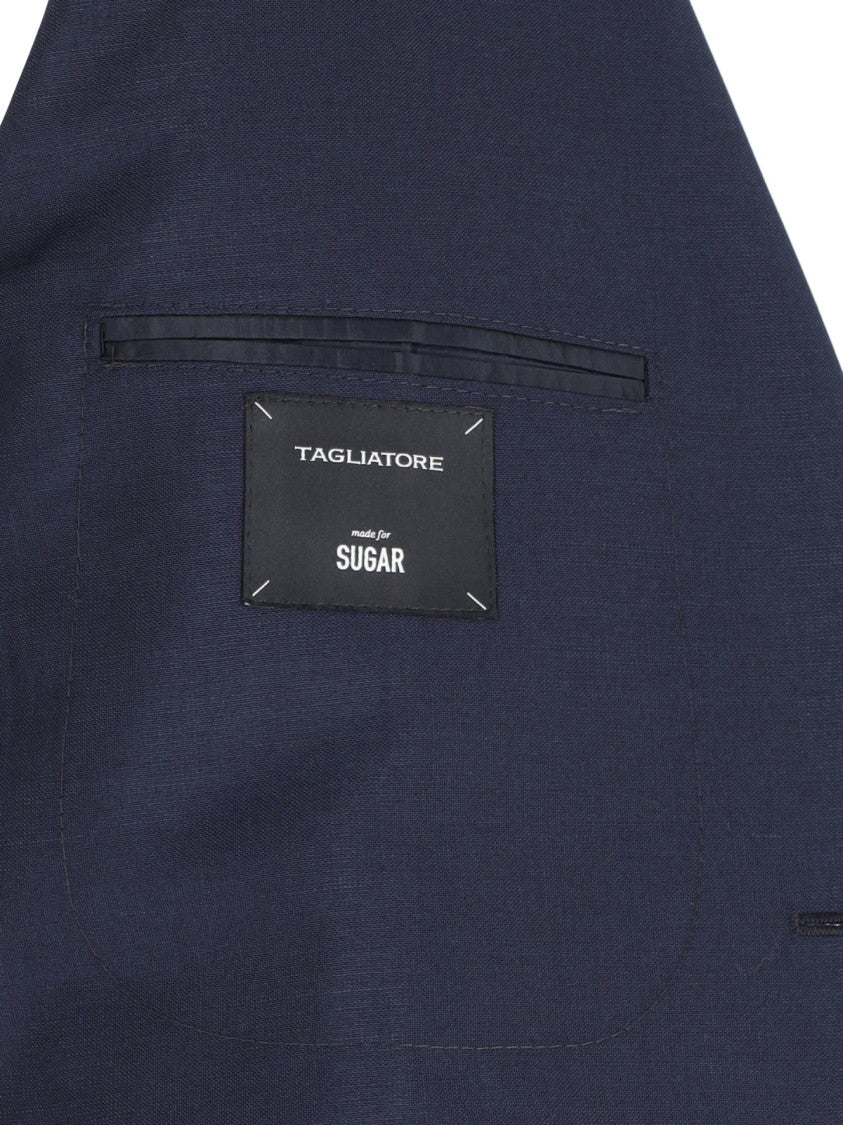 Tagliatore Blue Single Breasted Wool Blend Straight Suit