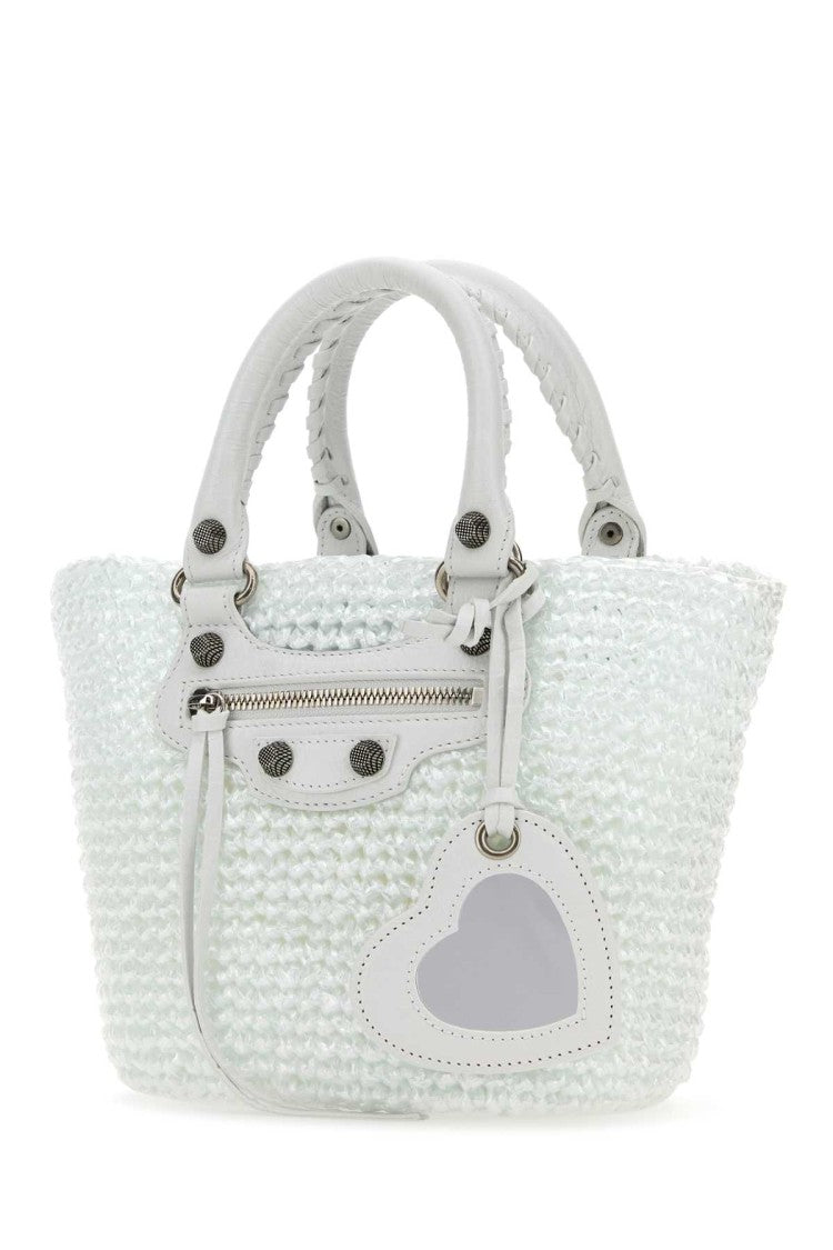 Balenciaga White Raffia Small Le Cagole Panier Handbag