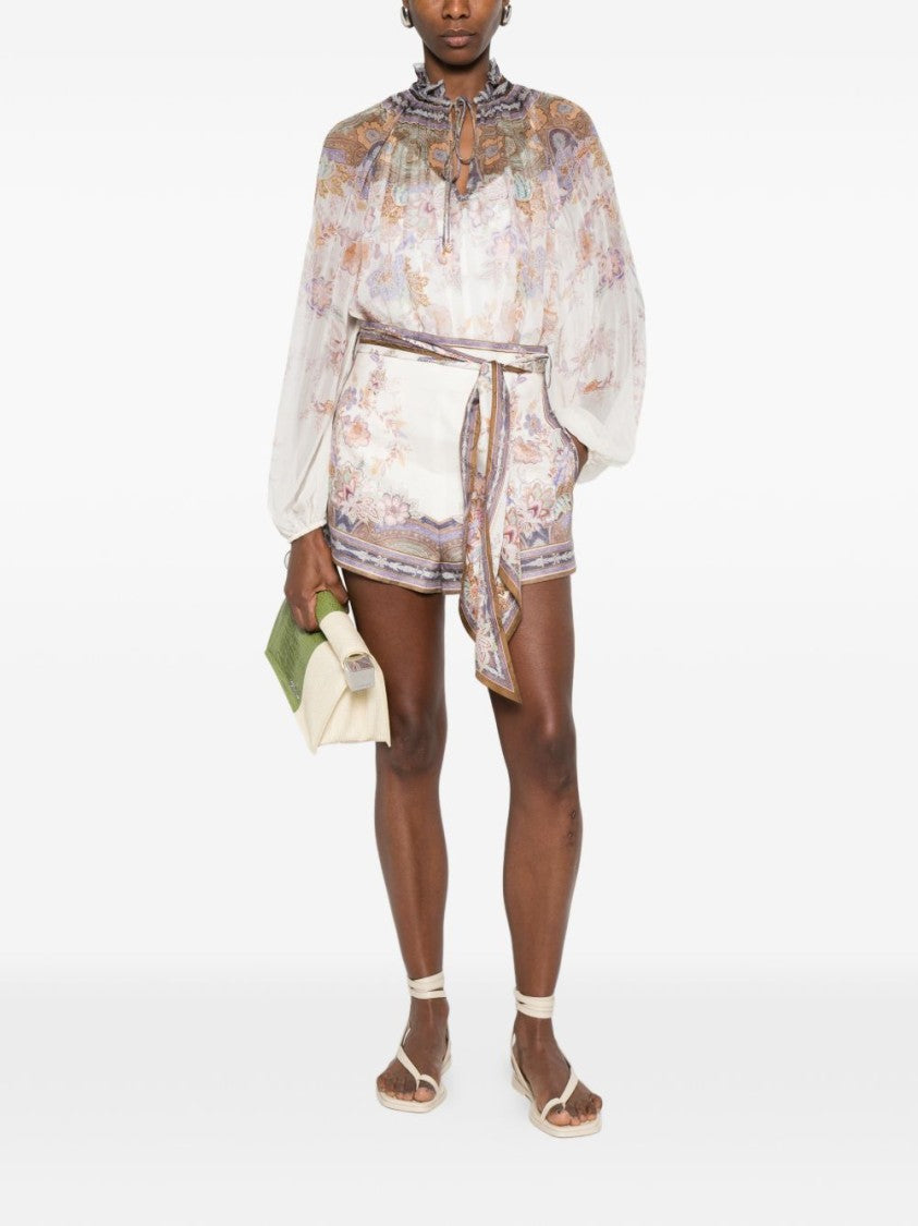 Zimmermann Tailored High-Waist Shorts With Floral
