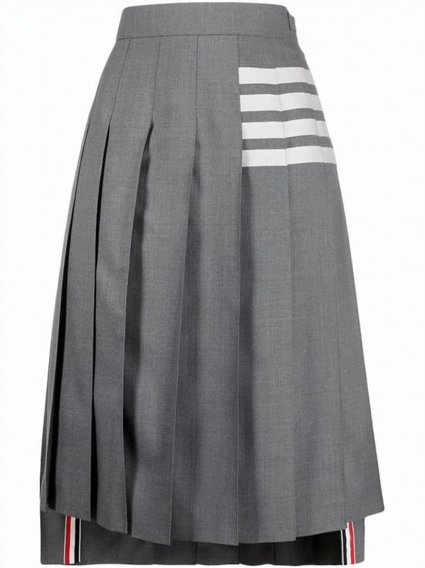 Thom Browne Pleated Midi Skirt With Striped Detail And Tailored Silhouette