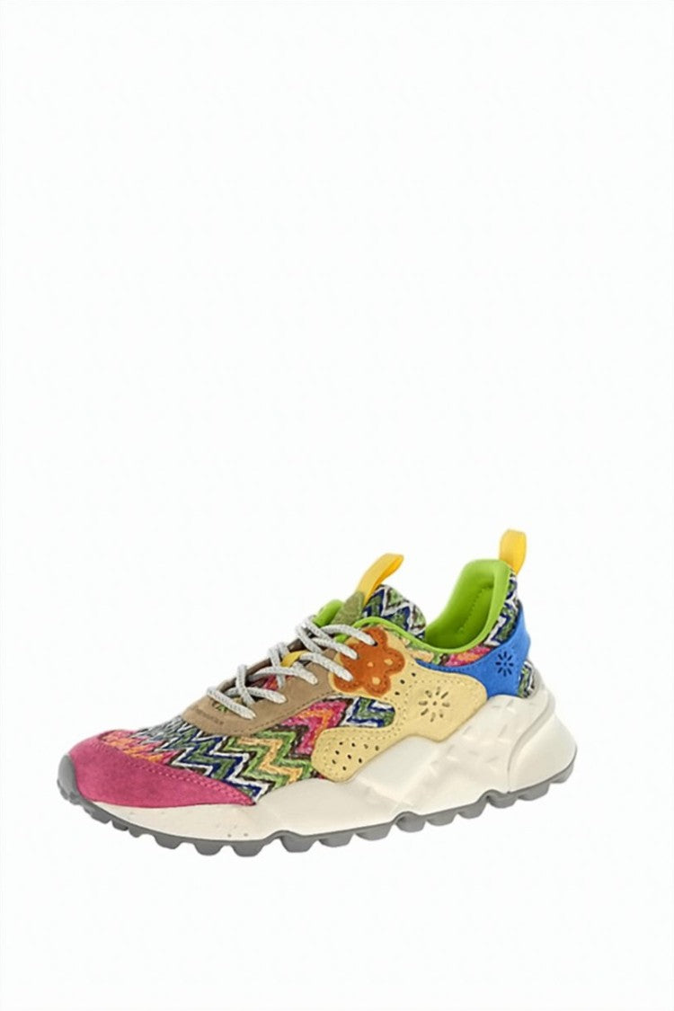 Flower Mountain Geometric Embroidery Suede Inset Cork Insole Knitted Sneakers