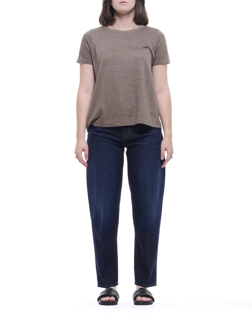Transit Taupe Round Neck Linen T-Shirt