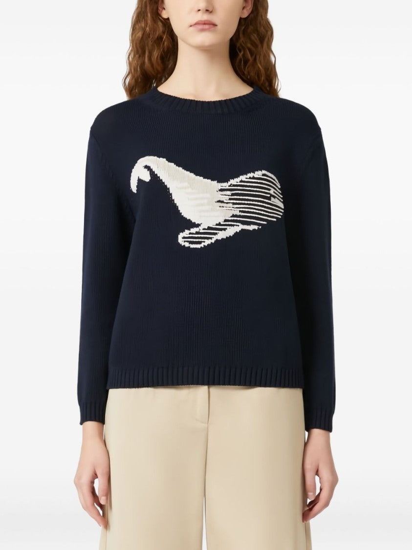 Max Mara Navy Blue Abstract Whale Motif Sweater
