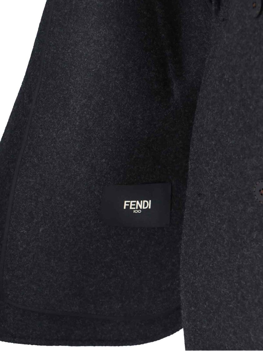 Fendi Double-Breasted Coat In Gray Virgin Wool