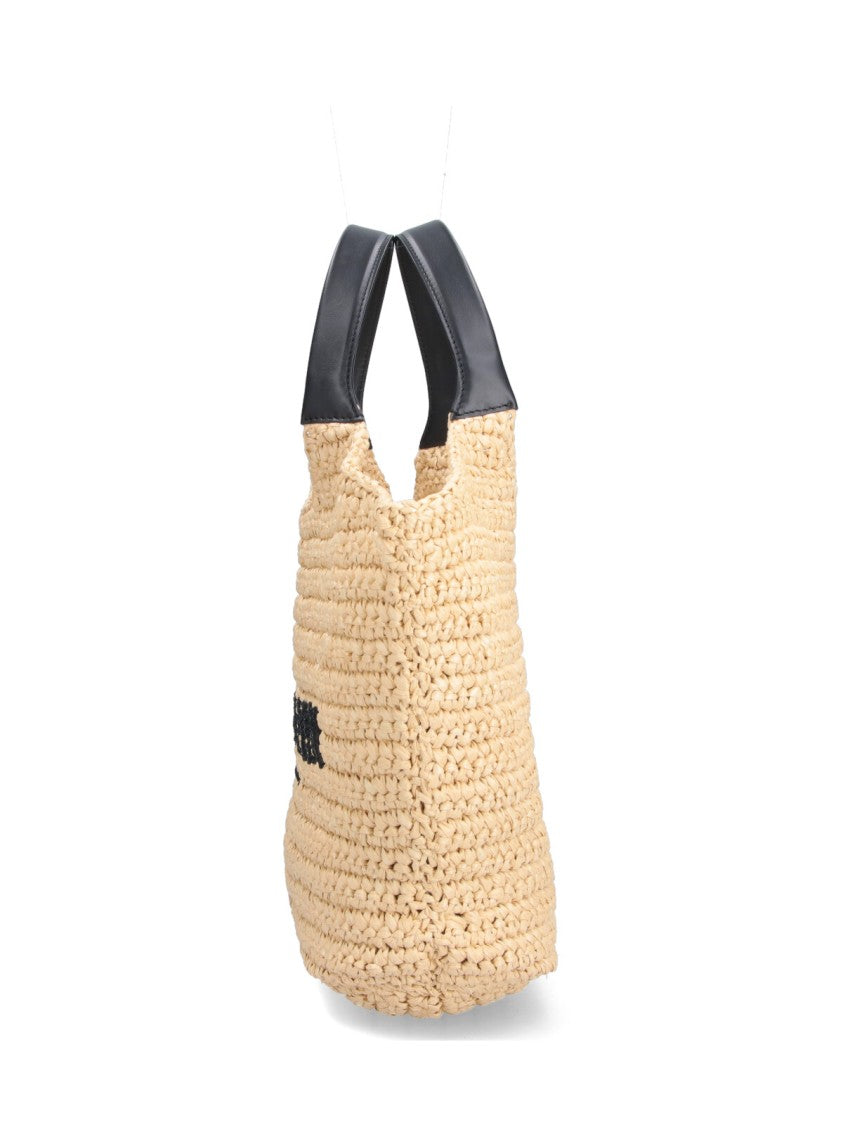 Balmain Beige Straw Rafia Logo Tote Bag