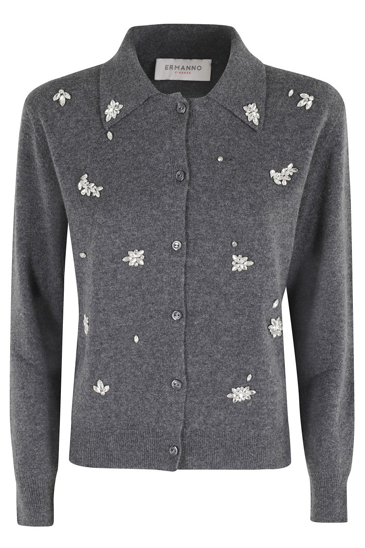 Ermanno Firenze Polo Collar Cardigan With Delicate Appliqués
