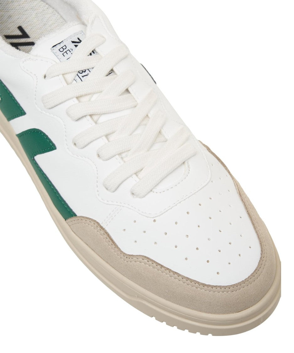 Zeta White Corn Leather Sneakers With Striking Green Accents