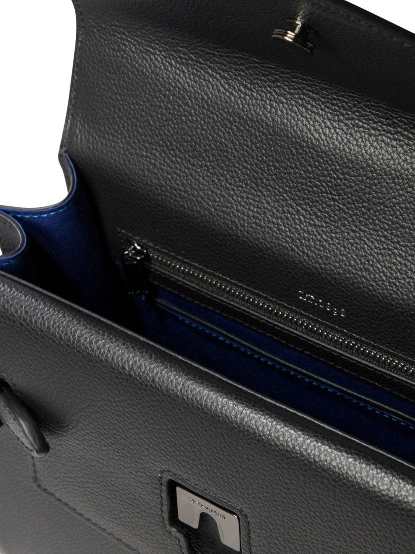 Le Tanneur Structured Black Handbag With Triangular Flap Closure