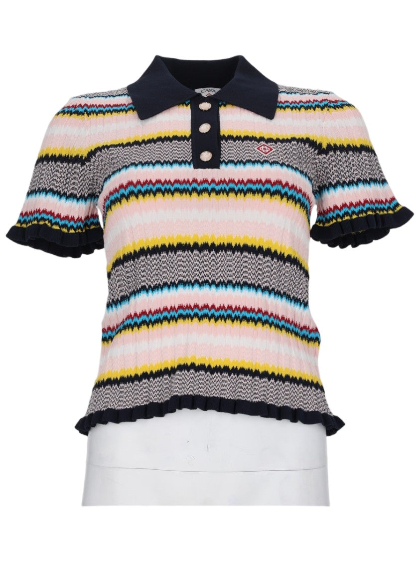 Casablanca Chevron Pattern Short-Sleeved Viscose-Blend Polo Shirt