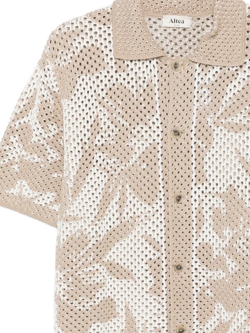 Altea Neutral Perforated Knit Leaf Shirt