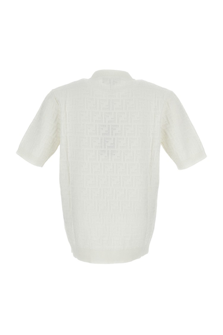 Fendi Jacquard Pattern Crewneck T-Shirt With Ribbed Trims