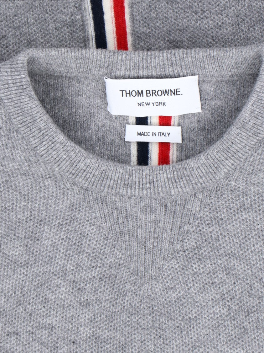 Thom Browne Tricolor Detail Crewneck Sweater – Grey