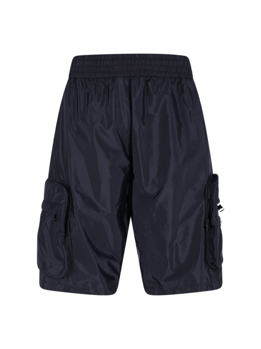 Moncler Genius Navy Nylon Cargo Shorts With Silver Logo Detail