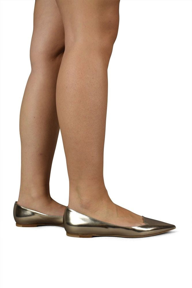 Jimmy Choo Gold Mirror Leather Ballerinas With Pointed Toe