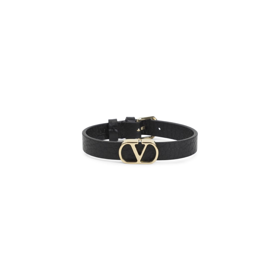 Valentino Garavani Textured Leather Bracelet With Polished Metallic Logo Buckle