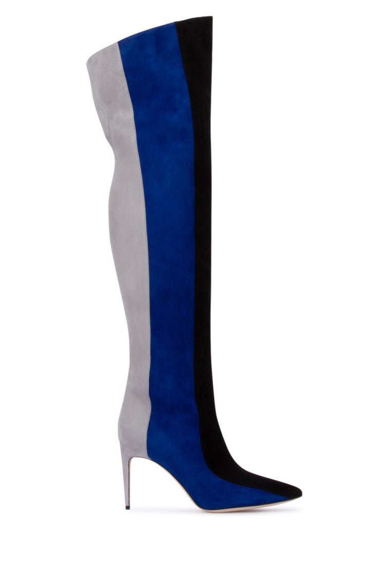 Manolo Blahnik Over-The-Knee Color Block Boots With Pointed Toe