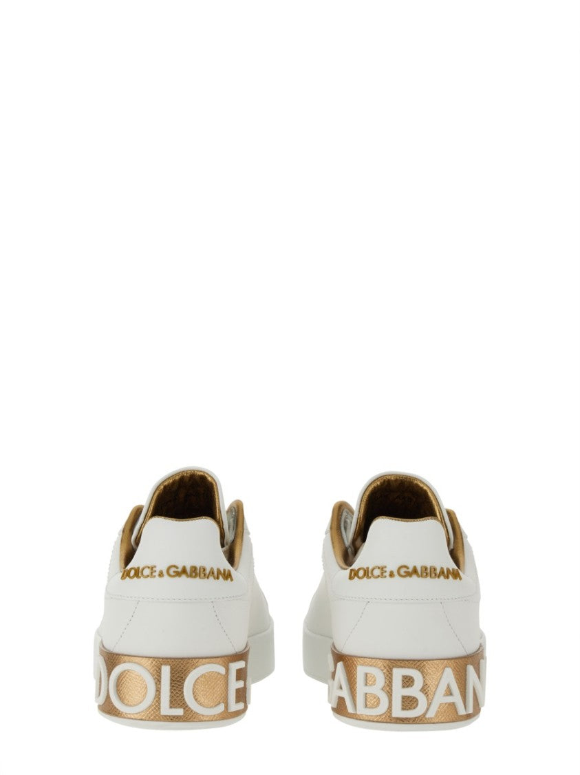 Dolce & Gabbana Portofino Low-Top Metallic Accent Leather Sneakers