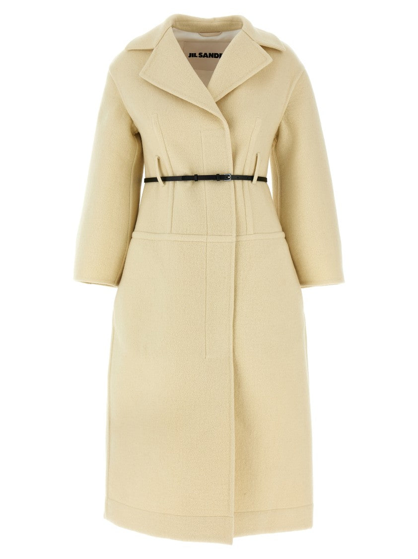 Jil Sander Structured Virgin Wool Felt Coat With Removable Leather Belt