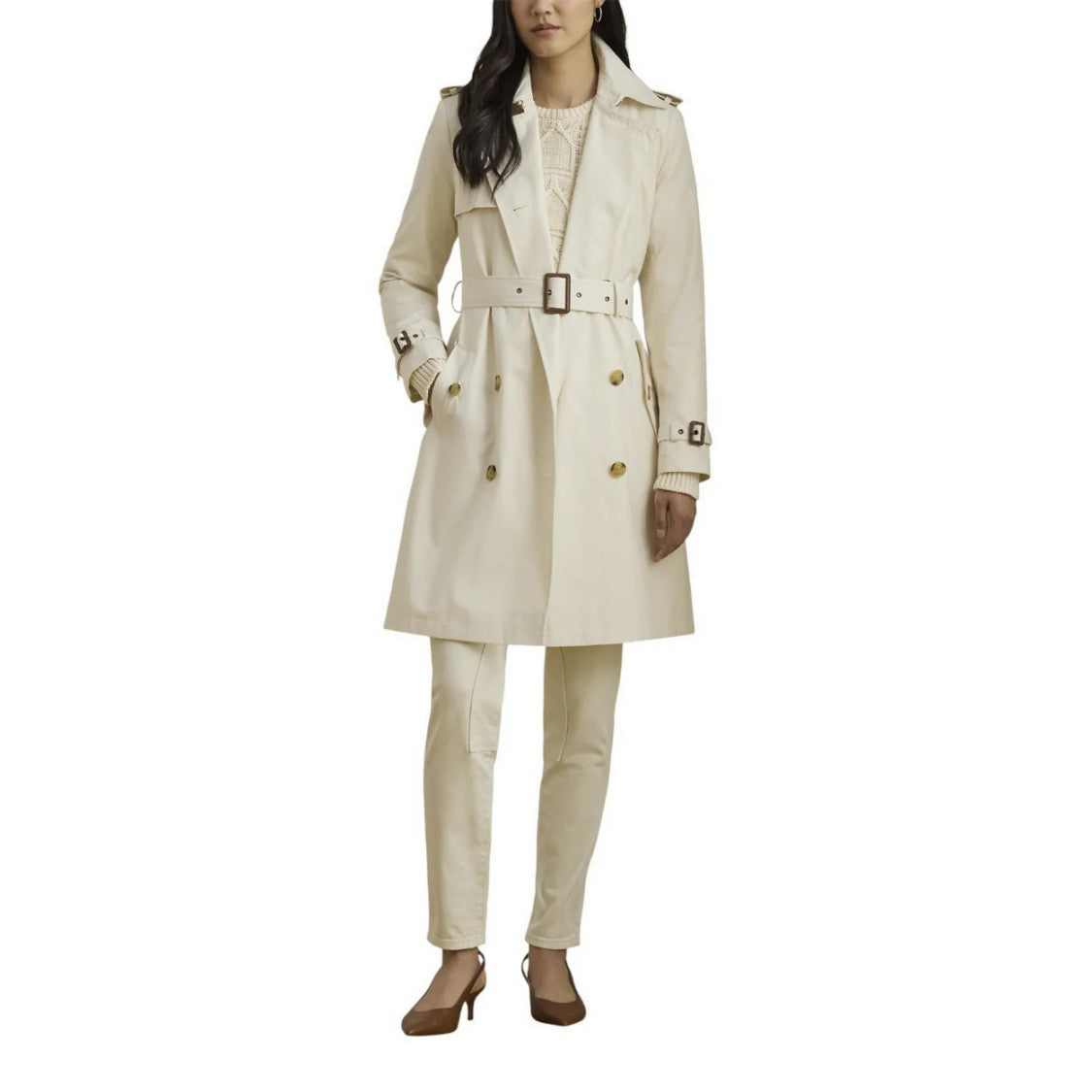 Lauren Ralph Lauren Natural Lined Cotton Blend Coat