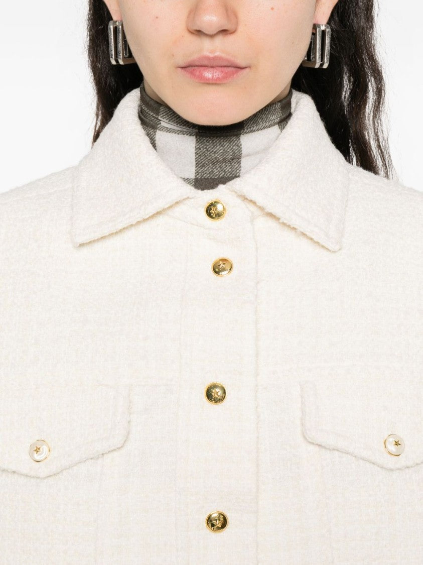 Pinko Cropped White Jacket With Classic Collar And Gold-Tone Buttons