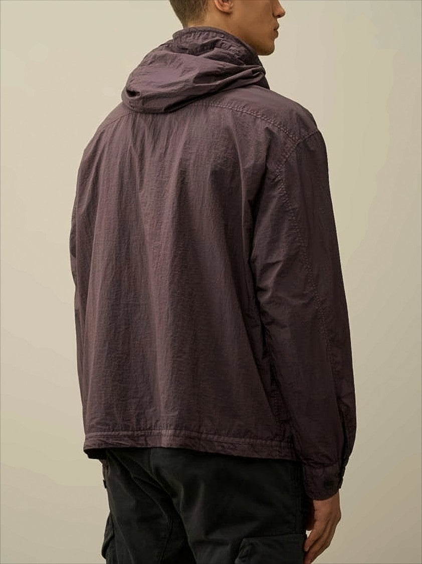 C.P. Company Brown Crinkled Texture Hooded Pullover With Distinctive Lens Detail