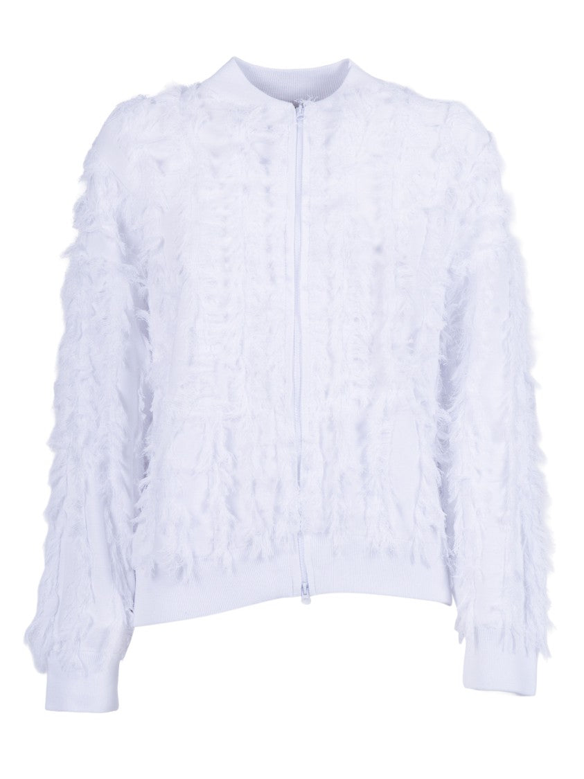 Kangra Cashmere White Fringed Cotton Bomber Jacket