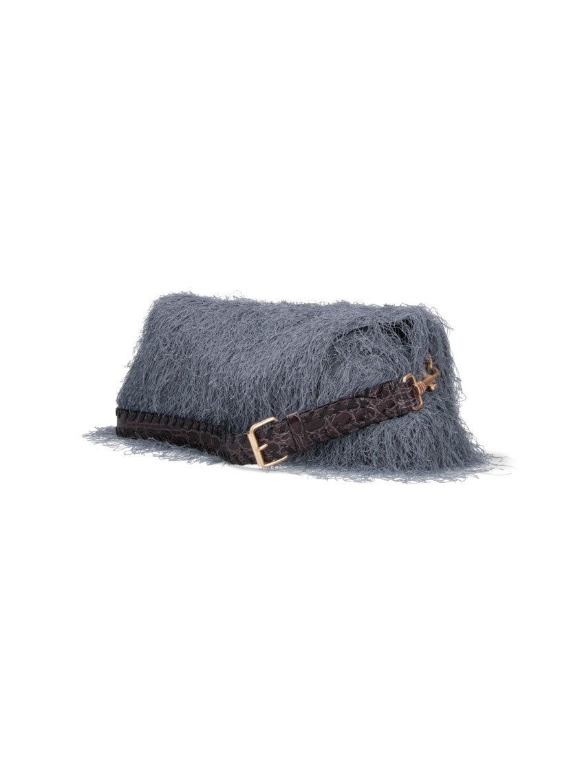 Dries Van Noten Fringe-Textured Grey Leather Shoulder Bag