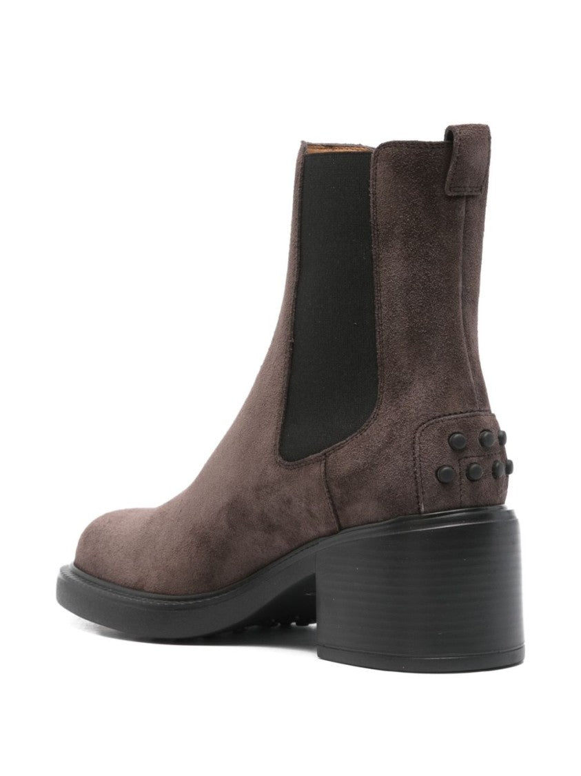 Tod's Brown Suede Block Heel Ankle Boots